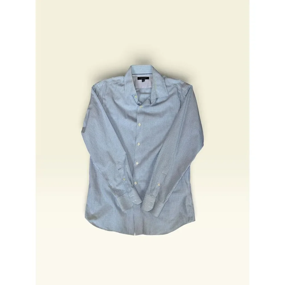 Banana Republic Men's M 15-15.5 Non-Iron Slim Fit Blue Check Dress Shirt